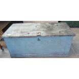 Vintage painted pine trunk, together with another canvas and metal banded trunk, tin cash or deed