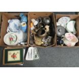 Three boxes of assorted items to include; Tuscan china 'April Beauty' mugs, various trinket trays,