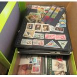 Box of all world stamps on and off paper and further selection on stockpages and two stock books and
