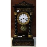 Late 19th/early 20th Century ebonised architectural enamel two train mantel clock having four barley
