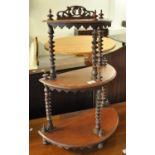 Victorian mahogany bow front three tier whatnot with spiral supports. (B.P. 21% + VAT)