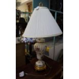 Floral design porcelain lamp with shade, marked Louis Nichole for the Franklin Mint to the