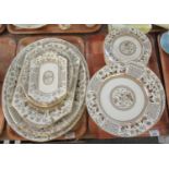 Five trays of gilt and floral design dinnerware items marked; Norman S.H. & Sons to the bottom, to
