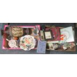Two trays of assorted china to include; various Christmas collectors plates in boxes; Royal