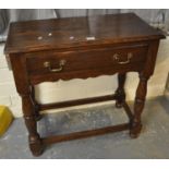 Oak single drawer side table on baluster turned legs and stretchers. (B.P. 21% + VAT)