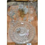 Tray of glass items to include: two star etched drinking glasses and three glass animals etc. (B.