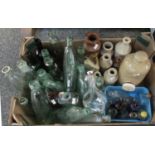 Box of assorted glass and ceramics to include; various glass bottles, many marked 'Hansards, Genuine