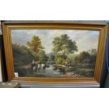 British school late 19th/early 20th century British country side with figures, horses and animals,