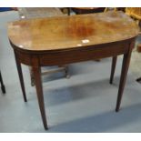 19th Century mahogany inlaid D end folding card table on square tapering legs. (B.P. 21% + VAT)