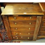 Victorian rosewood Wellington type chest with a bank of five drawers with replacement brass knob
