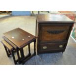 Modern oak nest of three tables of rectangular form. Together with an early 20th Century oak box