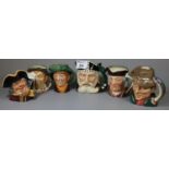 Six Royal Doulton miniature character jugs to include Viking, Town Cryer, and the Poacher. (6) (B.P.