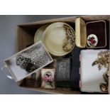 Box of costume jewellery including a white metal Paris bracelet. (B.P. 21% + VAT)