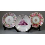 Three 19th Century Welsh saucers, one in Swansea style with roses. (3) (B.P. 21% + VAT)