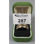 9ct gold wide wedding ring, width 7mm, ring size Z&1/2. Approx weight 5.7 grams. (B.P. 21% + VAT)