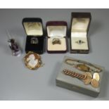 9ct gold dress ring and watch together with a collection of dress rings and costume jewellery. (B.P.