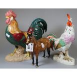 Beswick 1892 Leghorn, together with another ceramic study of a cockerel and a Beswick Dartmoor