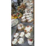 Four trays of Royal Albert English fine bone china 'Old Country Roses' design items to include;