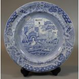 19th Century Swansea pottery blue and white transfer printed castle gatehouse design plate.