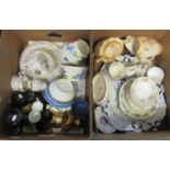 Two boxes of assorted china to include; various floral teaware, gilt floral teaware with hunting