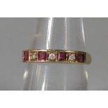 9ct gold ruby and diamond half eternity style ring. Ring size N. Approx weight 2.1 grams. (B.P.