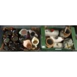 Two boxes of mostly china to include; various copper lustre dresser jugs, other dresser jugs;