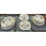 Three trays of Coalport English bone china 'Ming Rose' design tea and dinnerware items to include;