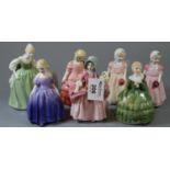 Seven Royal Doulton bone china figurines to include 'Bo Peep', 'Tinkle Bell', 'Rose', 'Marie'