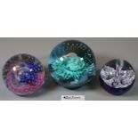 Three Caithness glass paperweights to include 'Aquamarina', Caithness Collectors Club Reflections