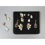 Collection of opal jewellery including a pair of opal and diamond earrings set in 14ct gold, two