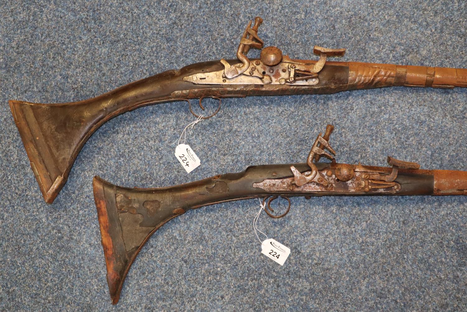 Two similar rustic Arab or Afghan type flintlock muzzle loading muskets. (2) (B.P. 21% + VAT) - Image 2 of 2