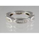 18ct white gold and diamond full eternity ring set with baguette cut stones. Ring size J. Approx
