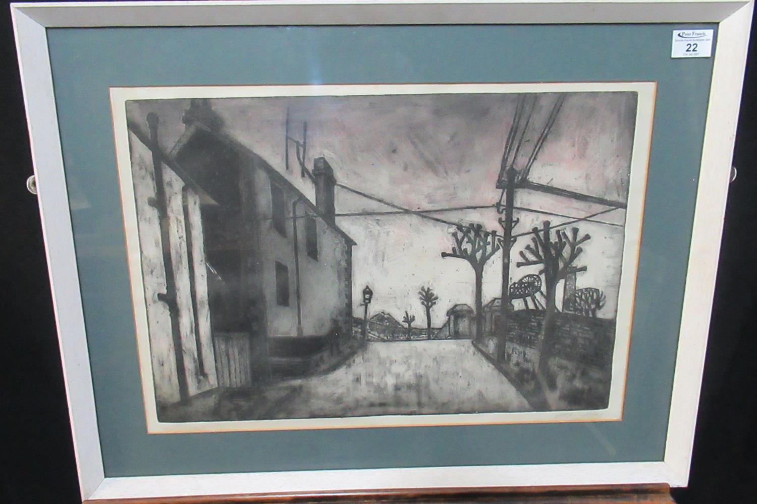 George Chapman (20th Century Welsh), a Valleys street scene, signed in pencil, monochrome etching.