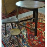 19th Century traditional Welsh oak cricket table, together with a small milking stool and a