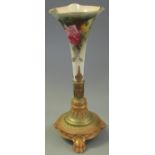 Early 20th Century Royal Worcester porcelain trumpet shaped vase hand painted with roses and