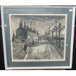 George Chapman (20th Century Welsh), a Valleys street scene with figures, signed in pencil by the