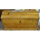 19th Century oak dome top trunk with hinged lid and fitted candle box to the interior, having