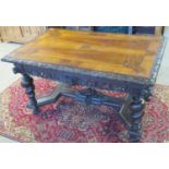 Impressive 19th Century continental centre table in mixed woods, the top with inlaid foliate
