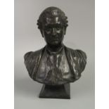 Andrea Lacchesi, patinated bronze sculptural bust, a bewigged legal figure, signed and dated '98.