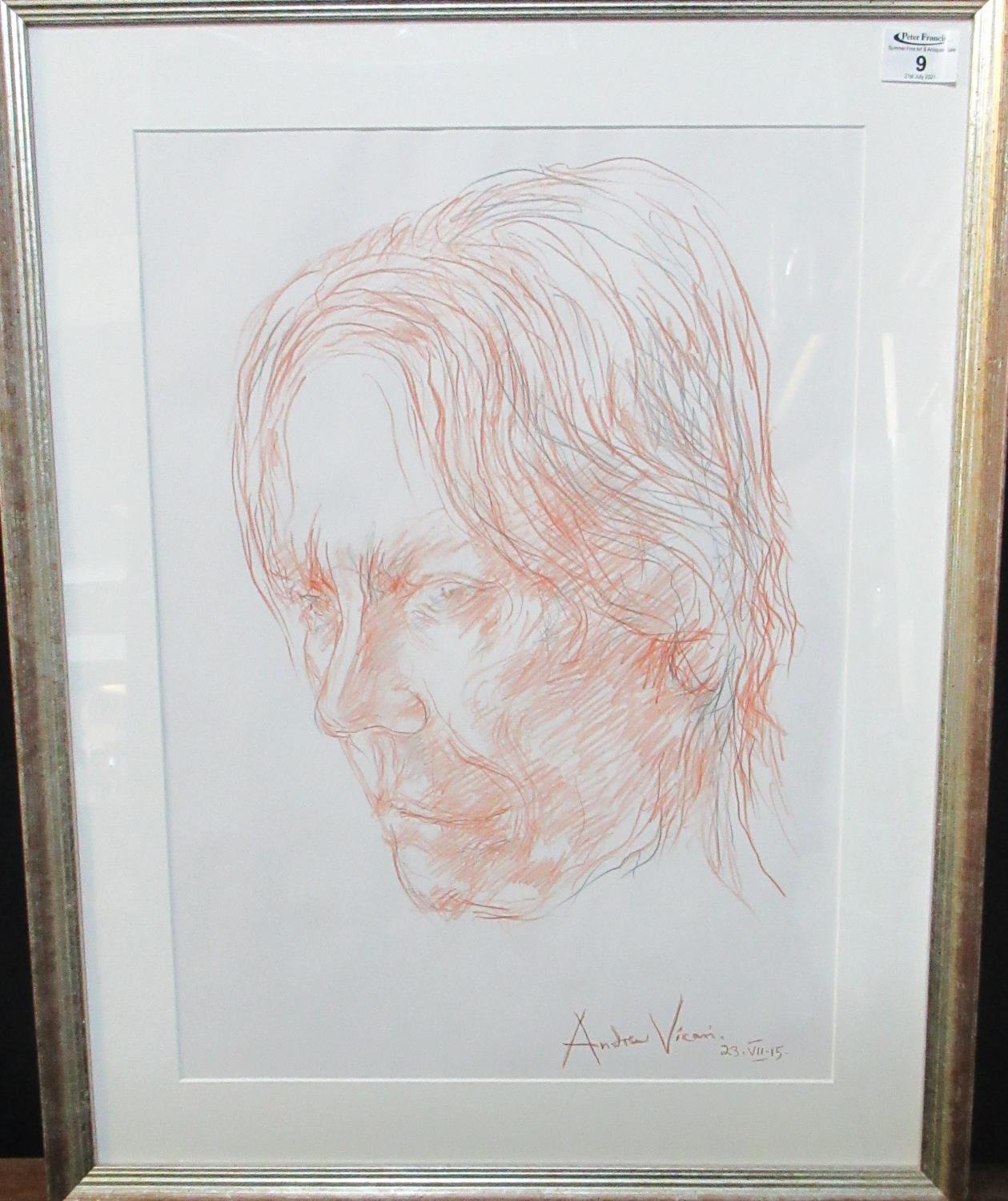 Andrew Vicari (modern Welsh), portrait of a man, signed and dated, pencil and crayon. 52 x 38cm