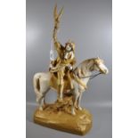 Royal Dux Art Nouveau porcelain figure of a huntsman on horseback standing on a naturalistic base,