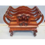 Victorian mahogany Canterbury with single frieze drawer on cabriole legs and casters. (B.P. 21% +