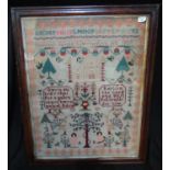 Large 19th Century Welsh and English language sampler 'Rest in the Lord and wait patiently for him',