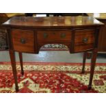 19th Century mahogany bow front sideboard, the moulded top above a central drawer flanked by two