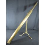 19th Century brass terrestrial telescope on tripod stand marked I.P Cutts London, in original fitted