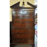 18th Century design mahogany tallboy chest on chest having broken architectural pediment with vase