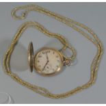 9ct gold Rolex key less slim pocket watch with Arabic face and seconds dial. Together with a long