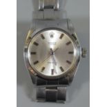 Rolex steel Oyster Precision gentleman's automatic bracelet wristwatch, face with baton numerals,