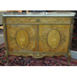 Early 20th Century French walnut and mixed woods sideboard having white veined marble top above