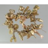 9ct gold charm bracelet with charms. Approx weight 63.7 grams. (B.P. 21% + VAT)